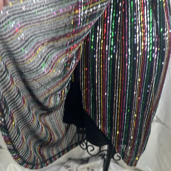 Betsey Johnson Sequin Striped Dress Wrap Rainbow Cocktail Party Spaghetti Strap - Picture 9 of 12